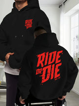 Men's Biker Hoodie Ride Or Die Letter Graphic Back Print Oversized Sweatshirt Motorcycle Streetwear Autumn Winter