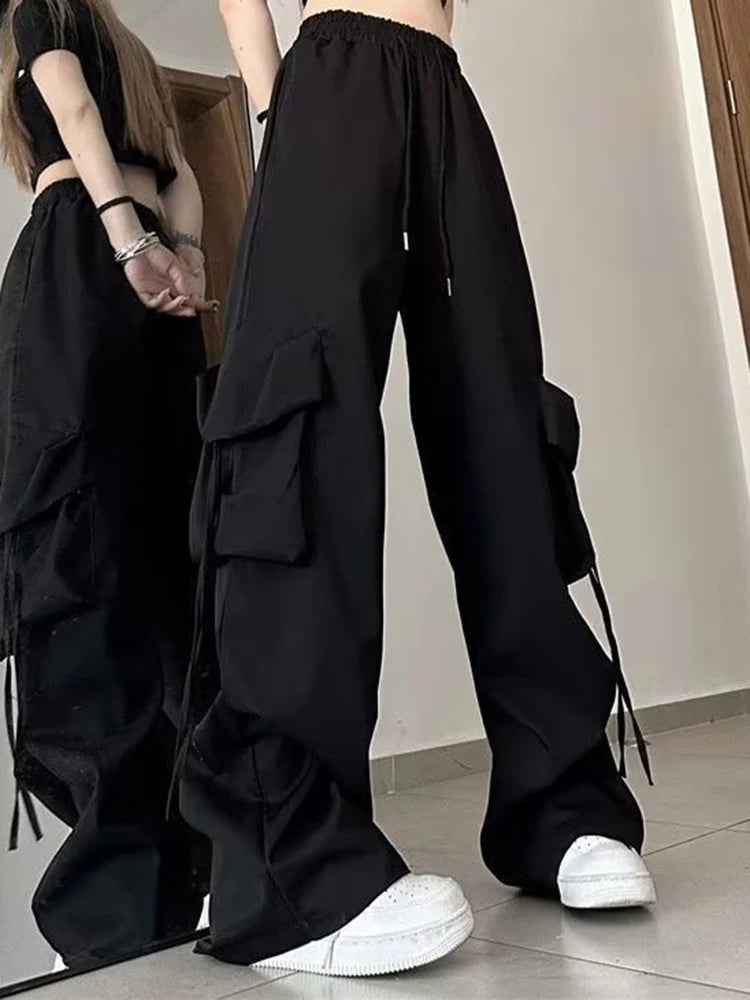 Women's High-Waisted Drawstring Straight-Leg Pants