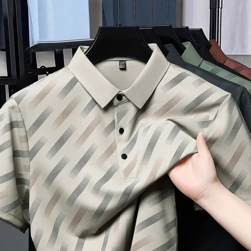 Men's Contrast Print Polo Shirt | Breathable Summer Knit