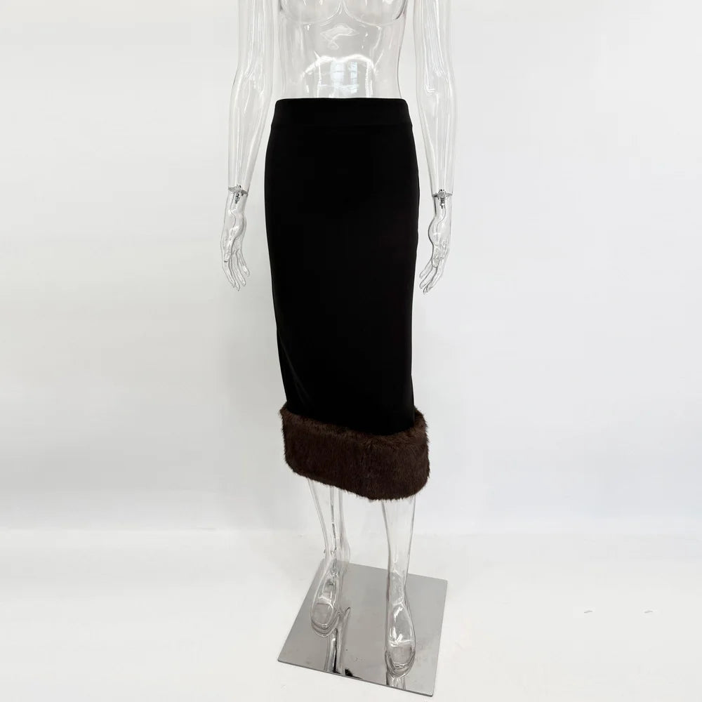 Elegant Fur & Feather 2-Piece Maxi Set