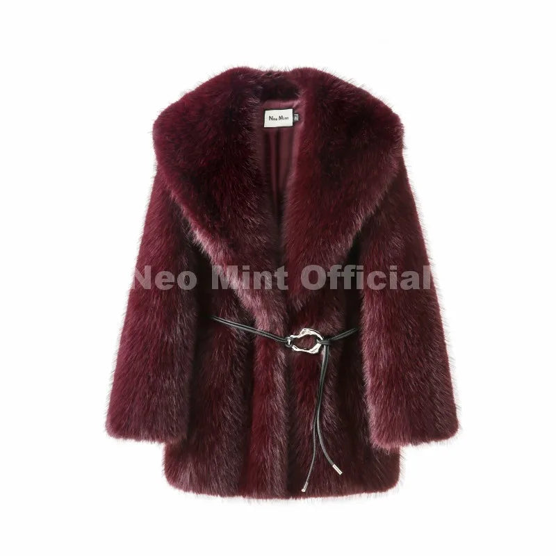 Elegant Winter Walnut Faux Fur Overcoat