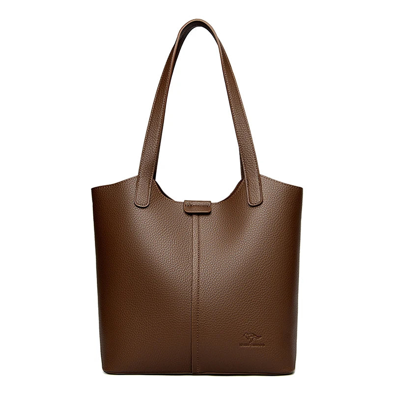 Genuine Brand Soft Leather Shoulder Bag For Women Casual Tote Bag Female Solid Color Purse Simple Design Handbag Commuting Sac