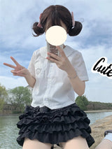 Kawaii Bow Mini Skirt – Ruffle Tiered A-Line