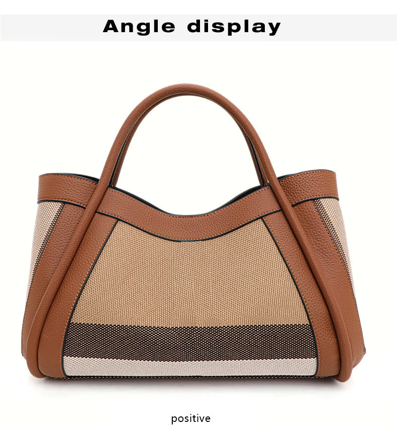Aidrani  New retro checkered women's handbag, large capacity luxury bag, canvas genuine leather bag