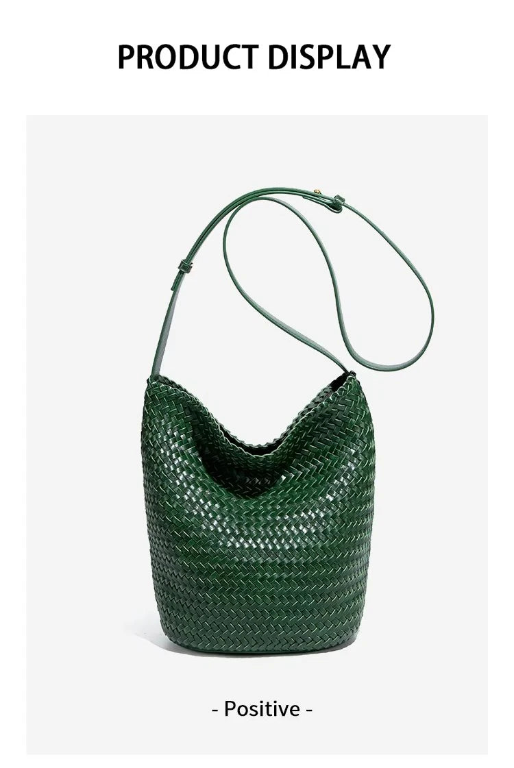Luxury Women's Shopping Bag New High-End Hand-Woven Leather Bucket Bag Large-Capacity Shoulder Messenger Bag Commuter Tote Bag