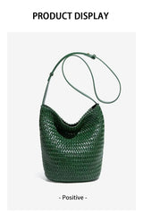 Luxury Women's Shopping Bag New High-End Hand-Woven Leather Bucket Bag Large-Capacity Shoulder Messenger Bag Commuter Tote Bag