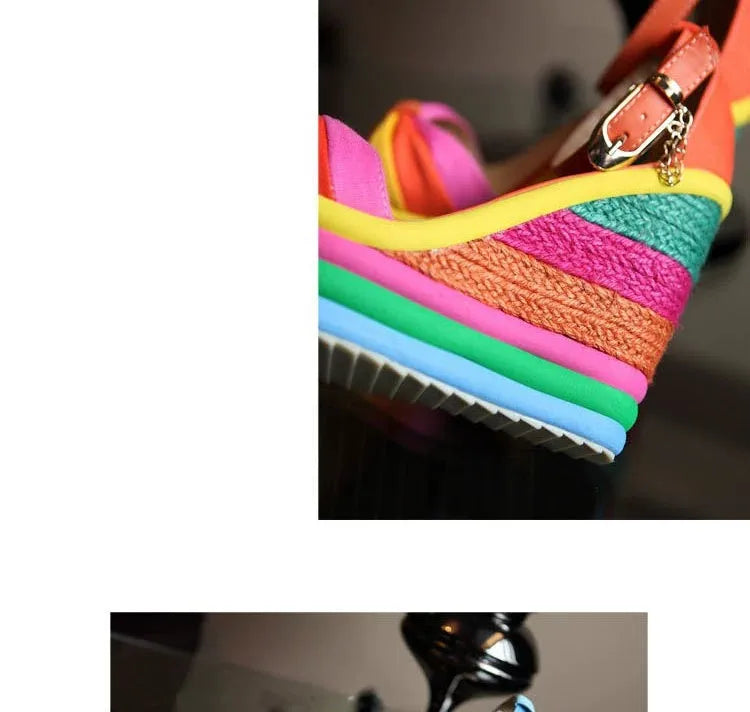 Women's Wide-Size Wedge Platform Sandals — Colorful Buckle Strap Gladiator