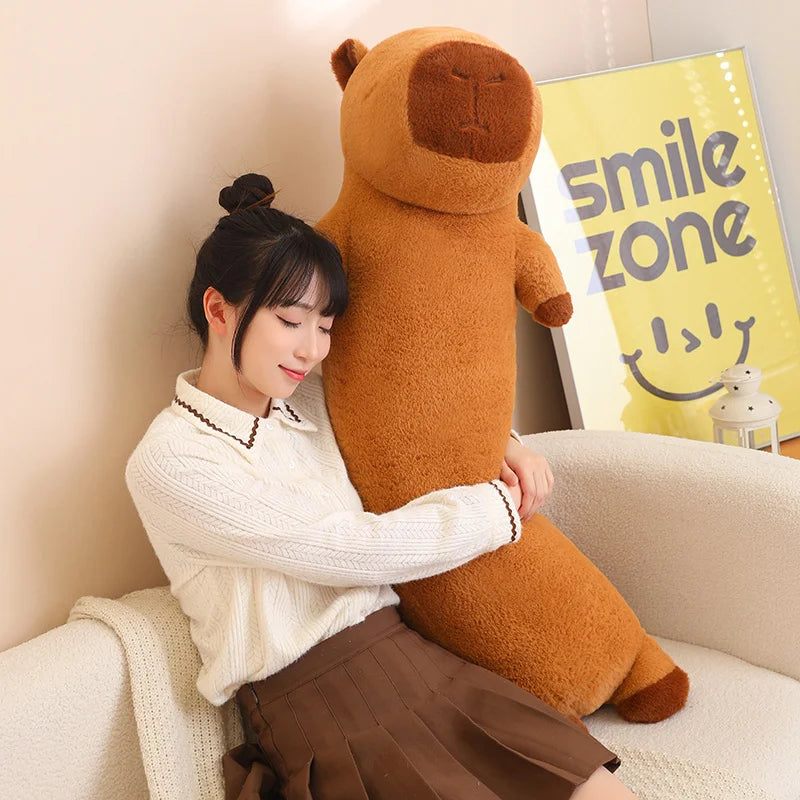120cm Cartoon Strip Giant Capybara Plush Doll Pillow High Quality Soft Capybara Plush Toy Warm Hug For Girlfriend Birthday Gift