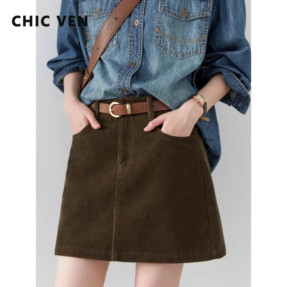 Chic Ven Women's Corduroy A-Line Mini Skirt
