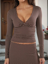 Polka Dot V-Neck Long Sleeve Tee