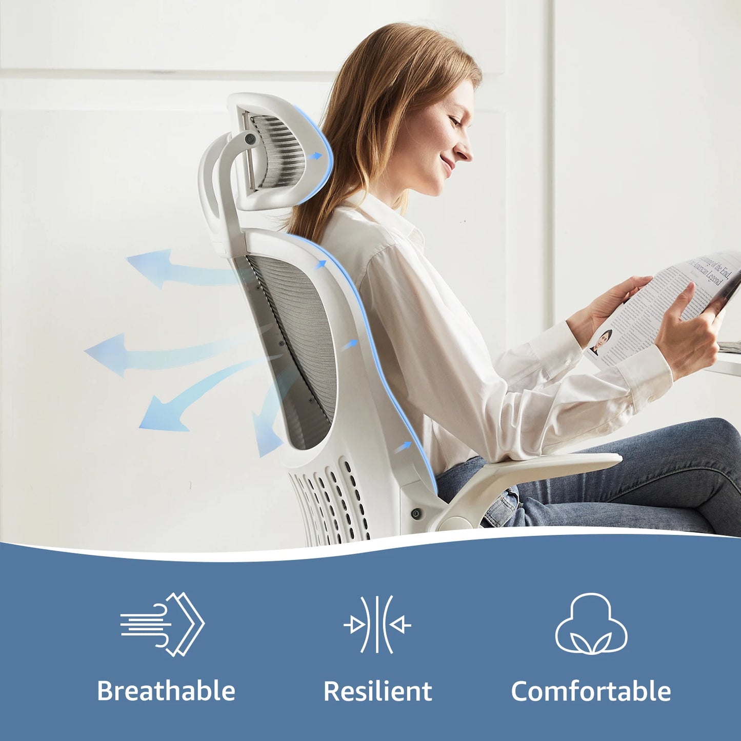 JHK Ergonomic Mesh Office Chair with Flip-Up Arms