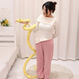 Giant Python-Print Plush Snake Pillow & Home Décor