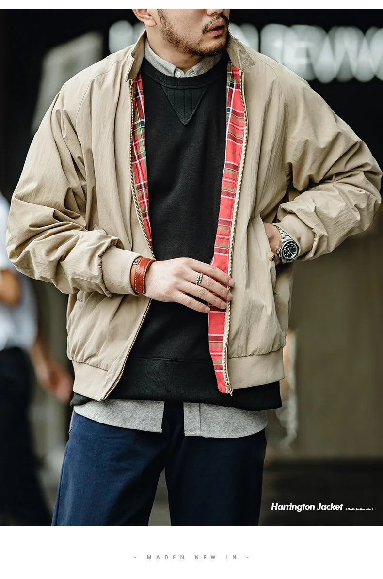 MADEN Men's Vintage Khaki Moto Jacket