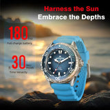 Stainless Steel Diving Watch Solar Energy Driven Quartz Watch Outdoor Waterproof Long Battery Life Rotatable Chronograph Ring