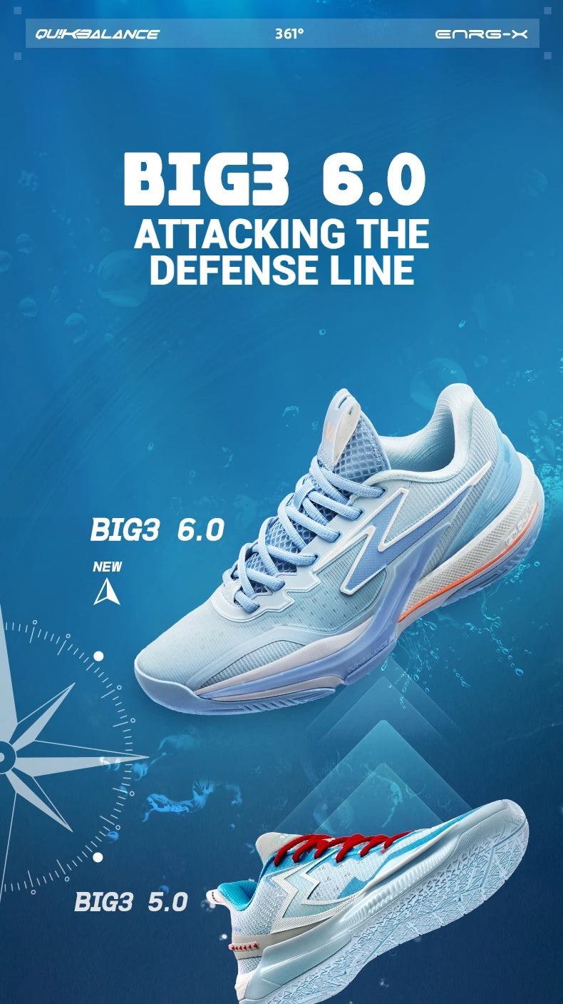 361 Degrees BIG3 6.0 Men's Basketball Wear-Resistant Non-slip Shock-absorbing Rebounding Actual Combat Sneakers Male 572521110
