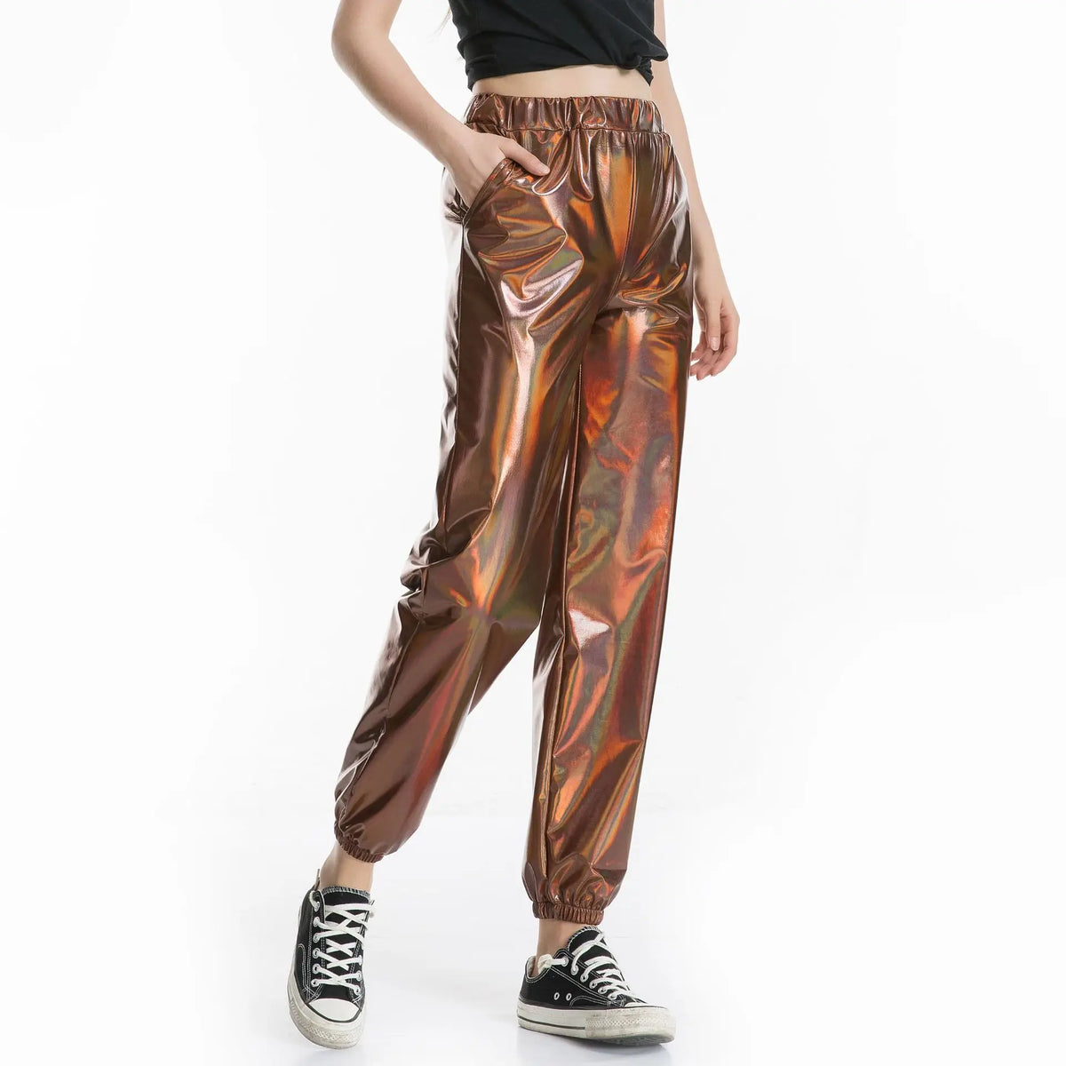 Women's Sparkly High-Waist Straight-Leg Pants