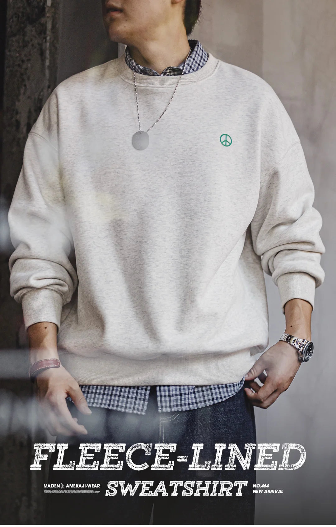 Maden Men's Gray Fleece Crewneck Sweatshirt