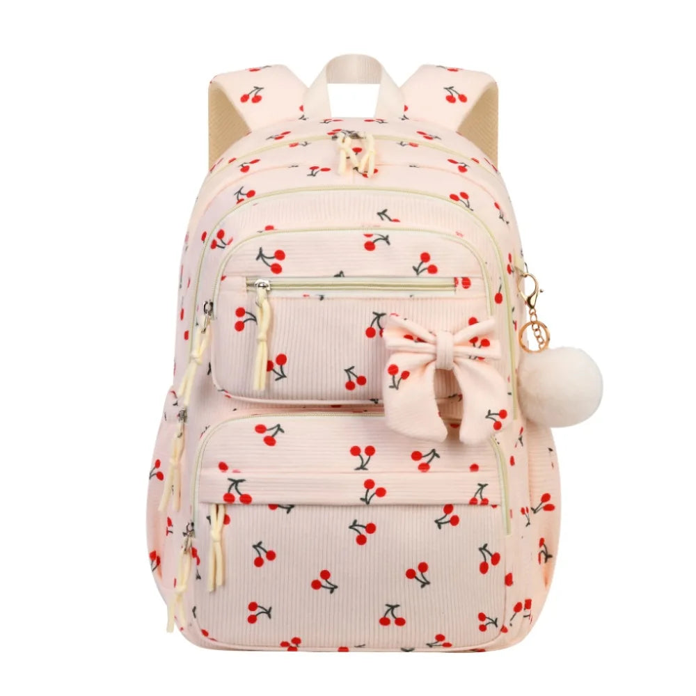 Corduroy Girls School Bags Korean Style Daily Backpack For Women lightweight bow Travel Backpacks Teenagers Casual Bags