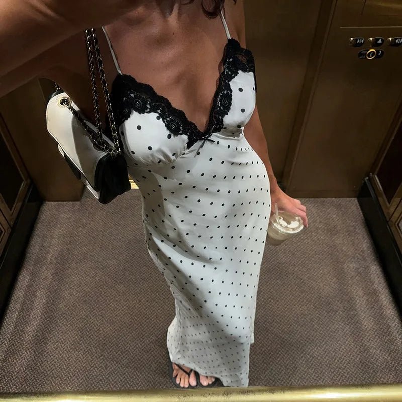 V-Neck Lace Patchwork Maxi Gown