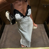 V-Neck Lace Patchwork Maxi Gown
