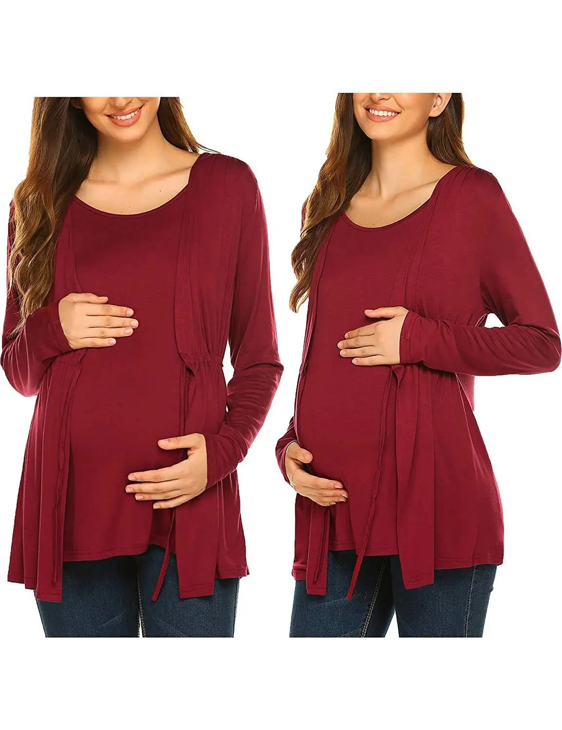 Layered Maternity & Nursing Top with Lace-Up Detail