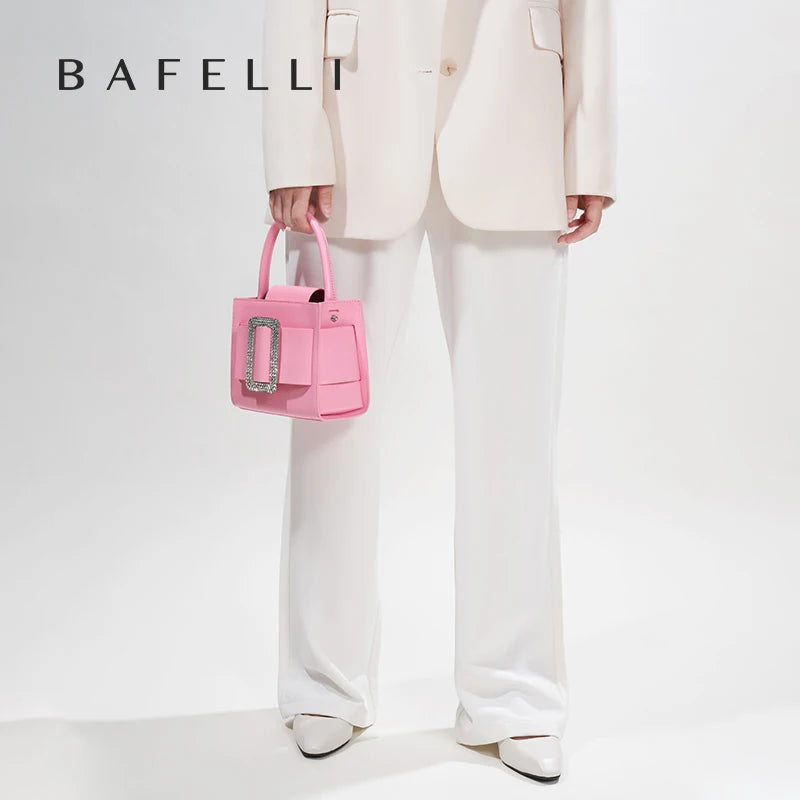 BAFELLI 2026 NEW WOMEN'S FASHION PINK EVENING HANDBAG SHOULDER BOXY BAG CASUAL PURSE LUXURY BRAND DESIGNER LEATHER TREND LADY