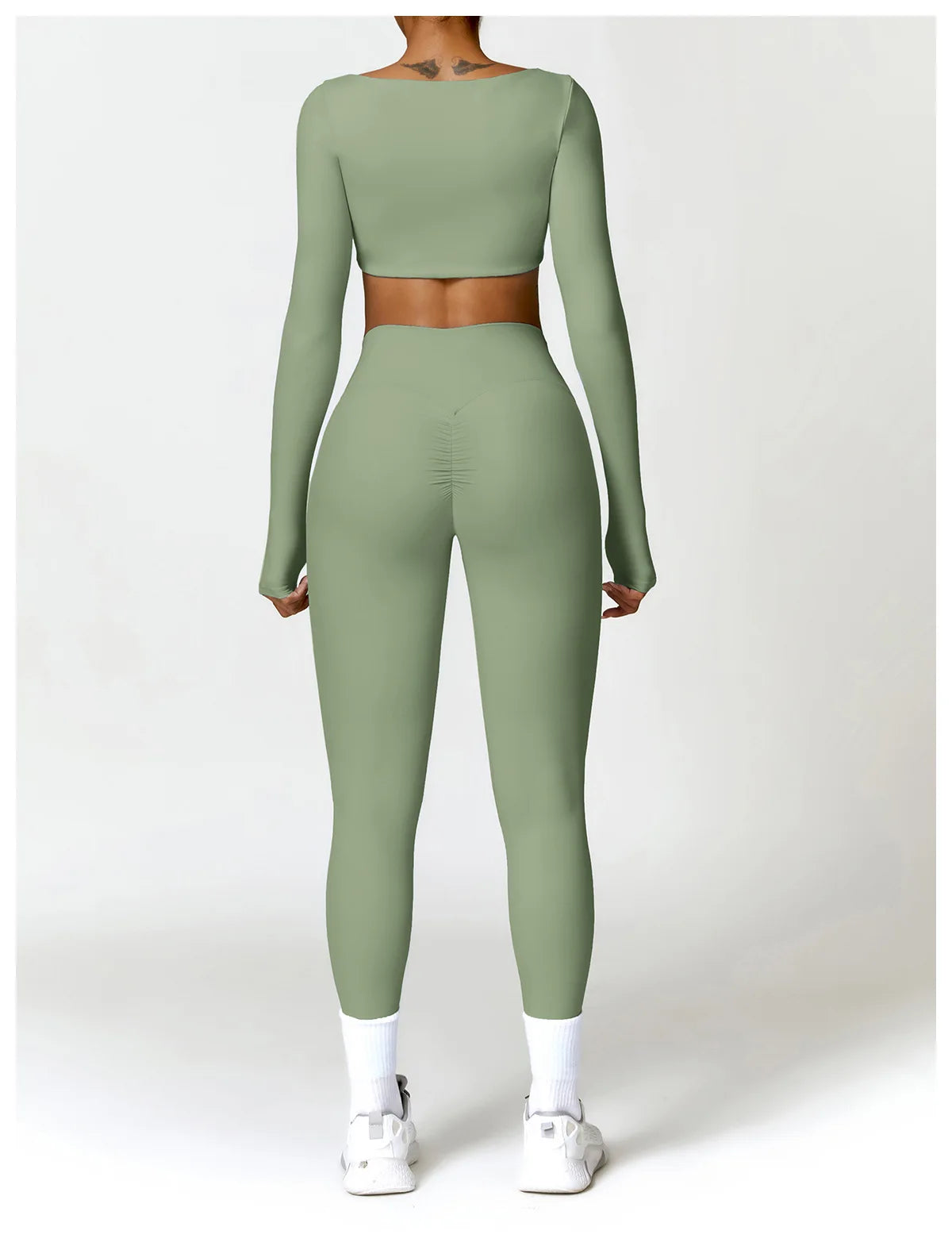 2-Piece Women's High-Waist Yoga Set – Seamless Long Sleeve Workout Suit