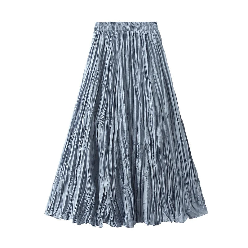 Women's Pleated Maxi Skirt – Elegant A-Line Beach Style