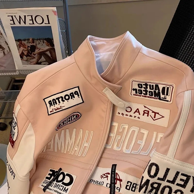 Retro Embroidered Unisex Moto Jacket
