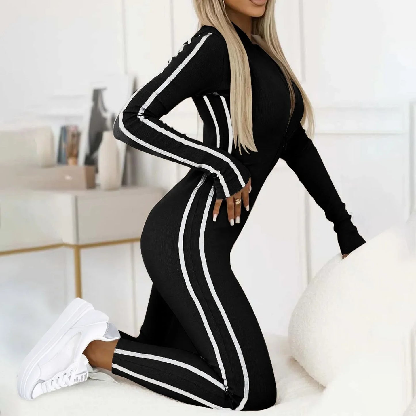 Winter Warm Slim Fit Half-Zip Jumpsuit | Elegant One-Piece Yoga & Sports Overalls
