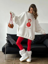Women's White Letter-Print Crewneck Sweatshirt