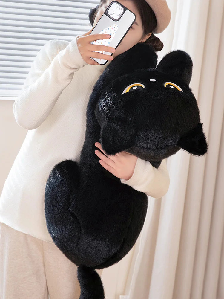 Black Cat Plush Pillow Soft Stuffed Lying Cat Cushion Cute Sleeping Cat Design Lovely Birthday Gift Idea for Cat Lovers