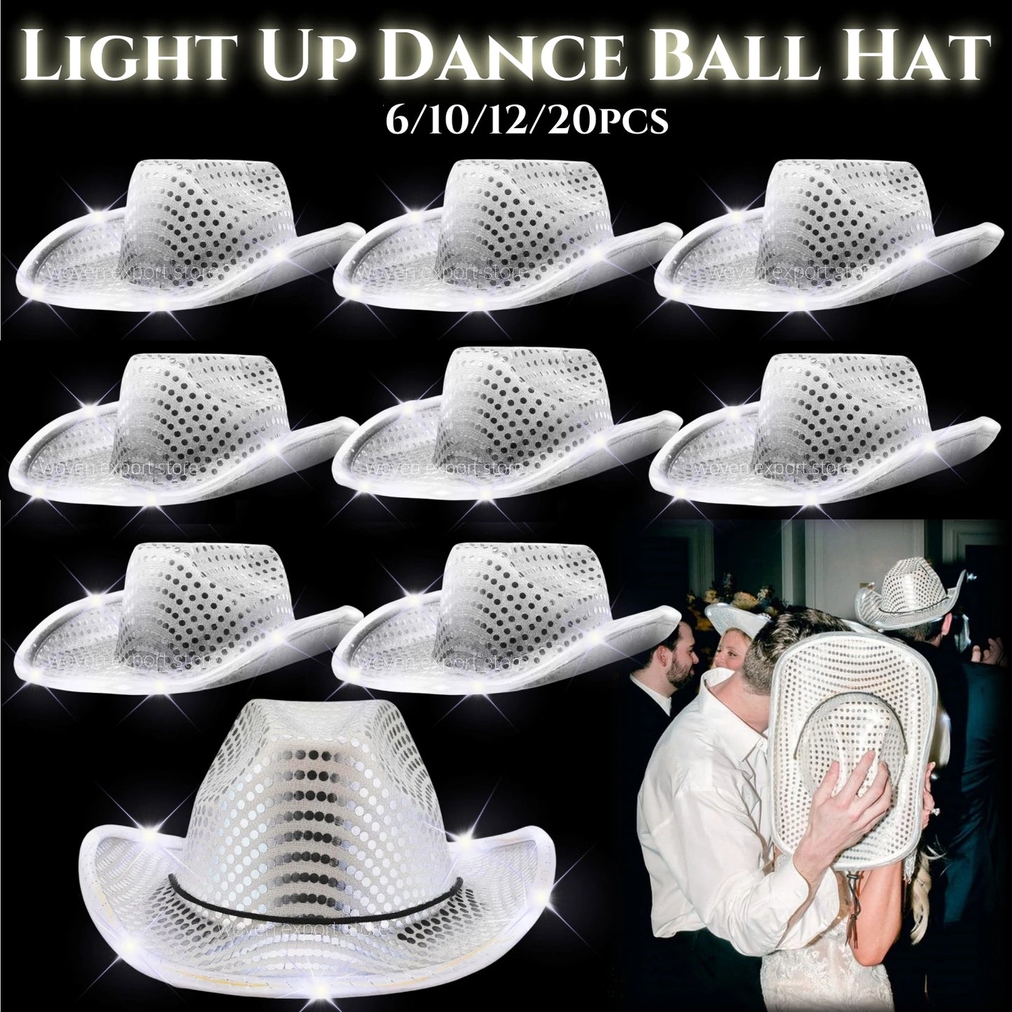 LED Light-Up Cowboy Hats – Glitter Party Pack