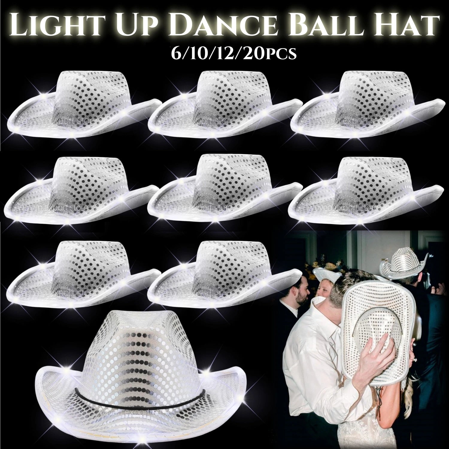 LED Light-Up Cowboy Hats – Glitter Party Pack