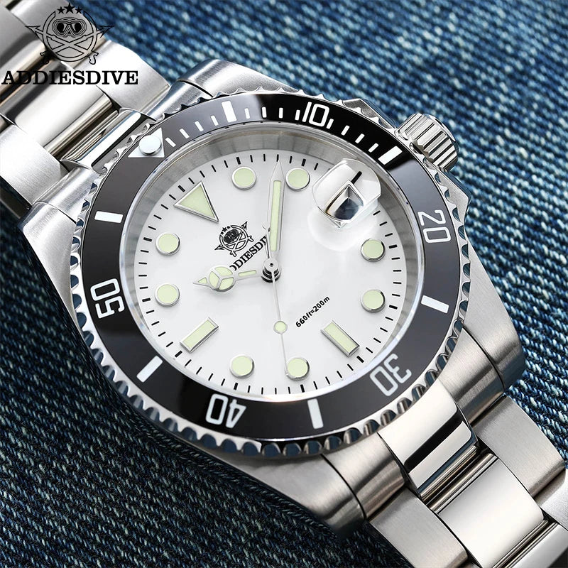 ADDIESDIVE Watch for Men Quartz Wristwatch 200m Waterproof Dive Ceramic Bezel Luminous 316L Stainless Steel 41mm Men's Watch