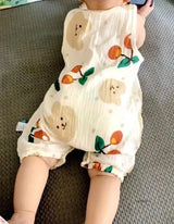 Summer Baby Girls Romper Cartoon Bear Newborn Jumpsuits Infant Sleeveless Muslin Clothing for Boys Printed Outfits