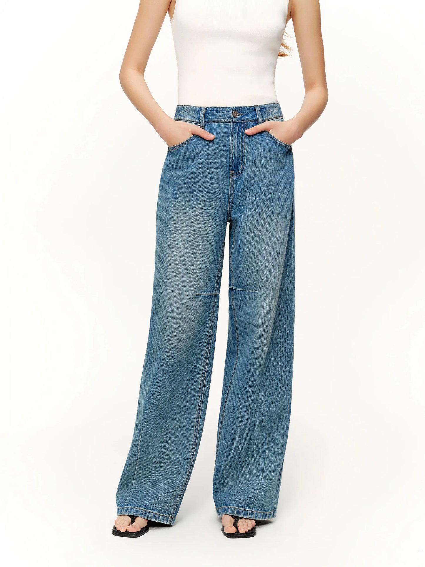 DUSHU High-Waist Straight Leg Jeans | Retro Washed Denim