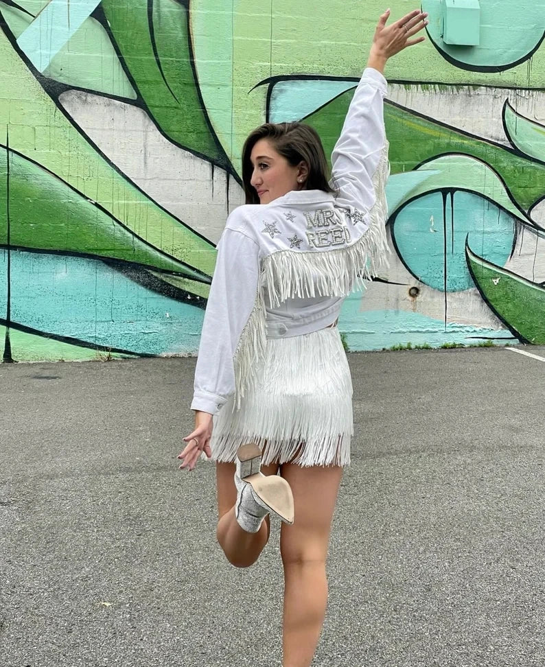 Custom Pearl & Rhinestone Bride Denim Jacket