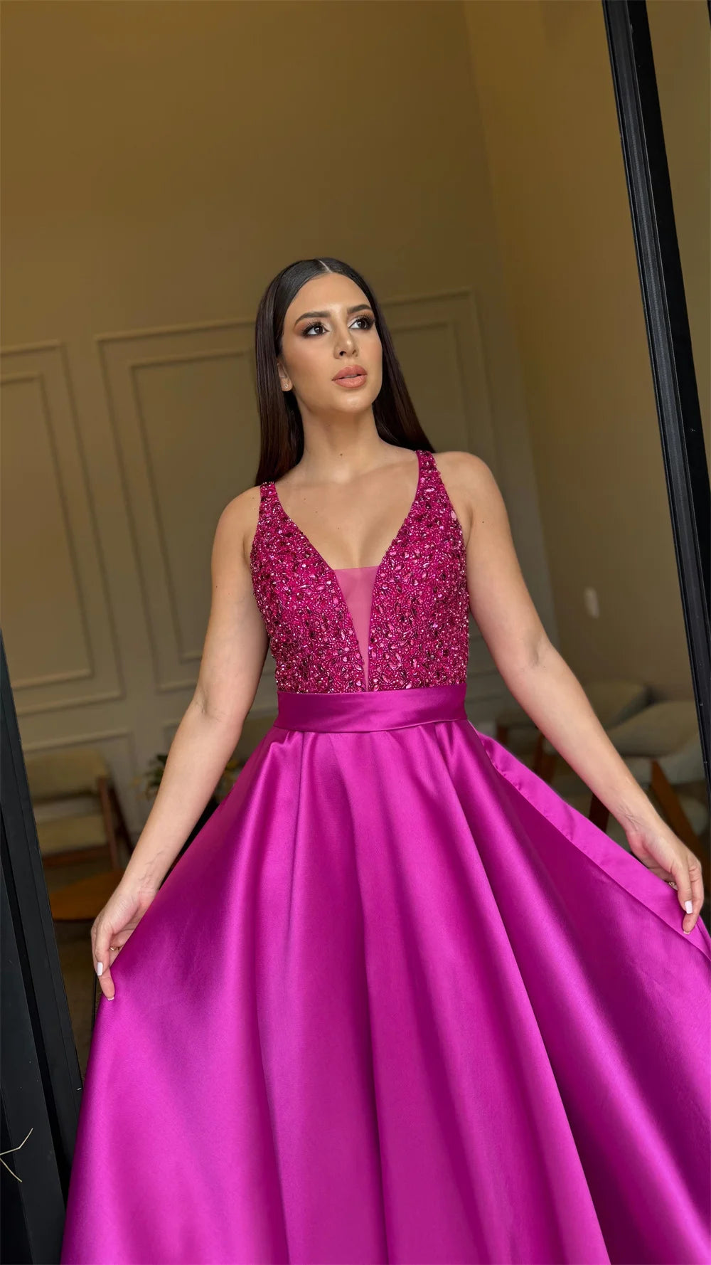 Contessa Dubai Custom Purple Shiny Corset Prom Dress belt High-waisted Vestidos de noche A-Line Sleeveless Formal evening dress