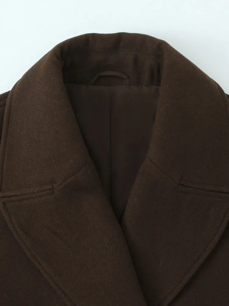 NLZGMSJ Vintage Casual Chic Women Overcoat Solid Pockets Double-breasted Short Coat New Fashion 2025 Winter Holiday Coats