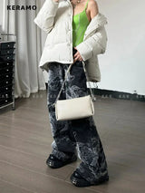 Y2K Dragon Print Baggy High-Waist Denim Jeans for Women