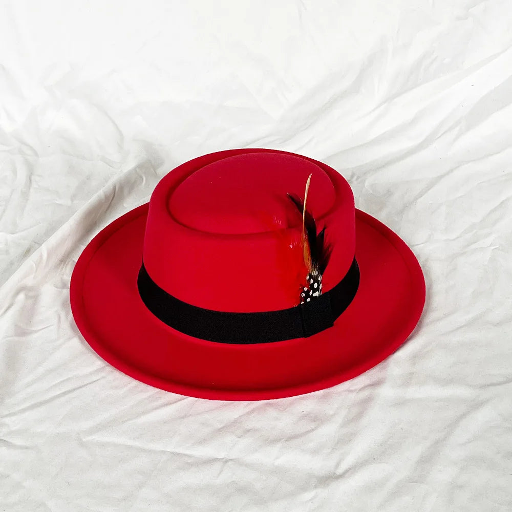 Men's Vintage Felt Fedora Hat with Feather Accent