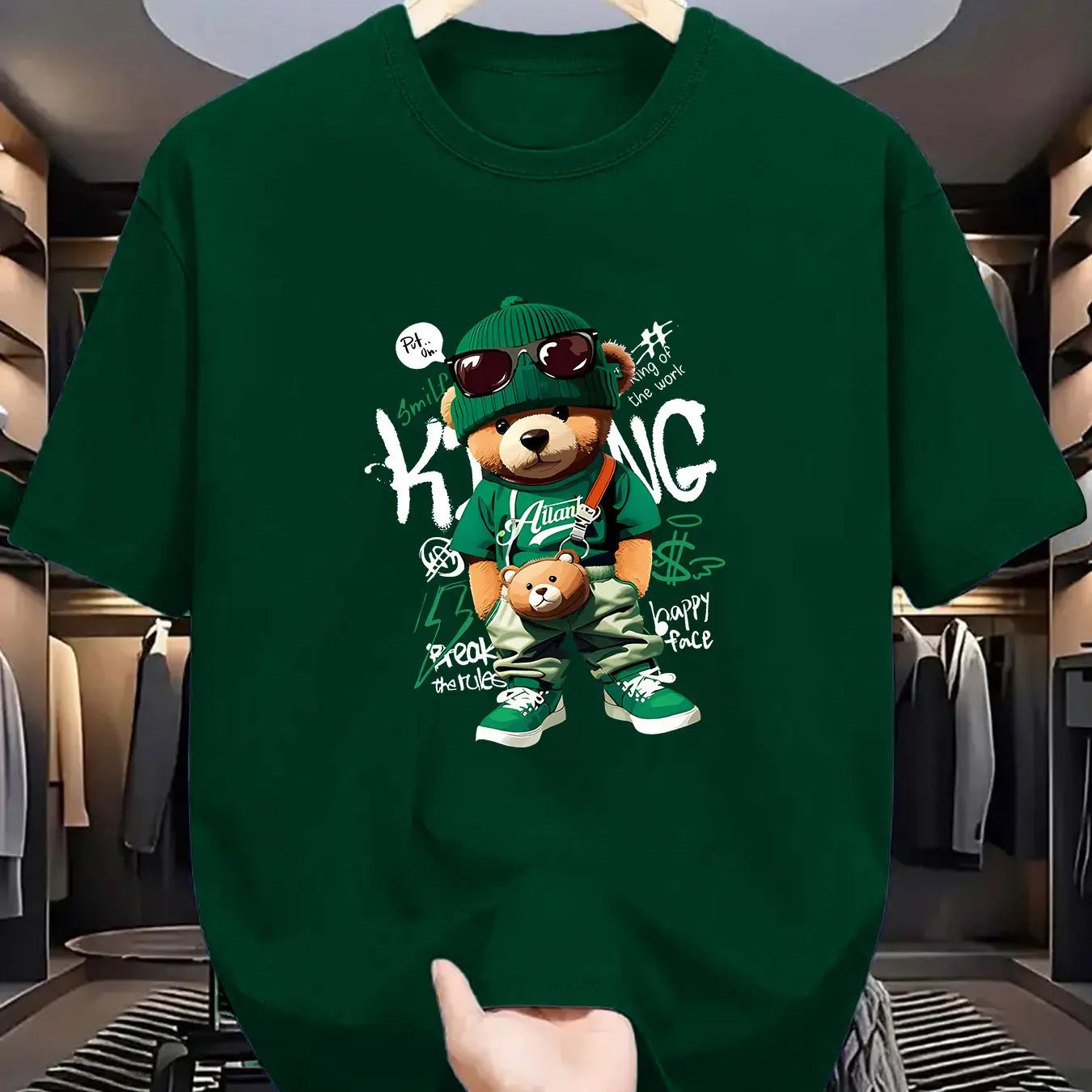 Men’s Geometric Bear Print 100% Cotton Oversized T-Shirt
