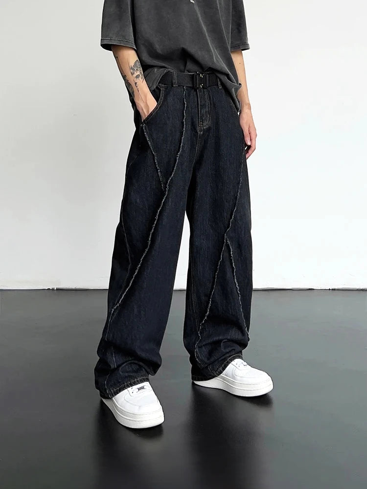Men's Distressed Wide Leg Denim Jeans