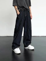 Men's Distressed Wide Leg Denim Jeans
