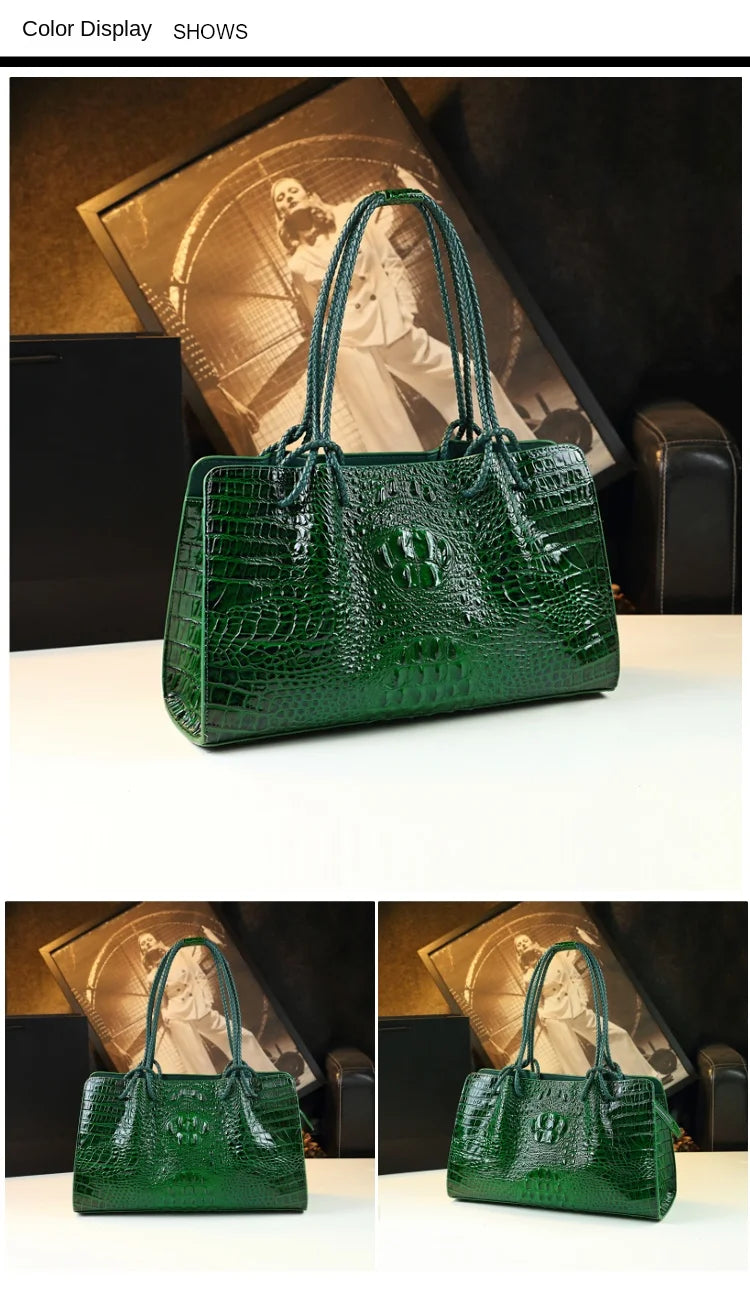 Luxury Genuine Leather Women's Bag Red Crocodile Pattern Ladies Handbags Tote Bag Fashion Travel Portable Shoulder Underarm Bags