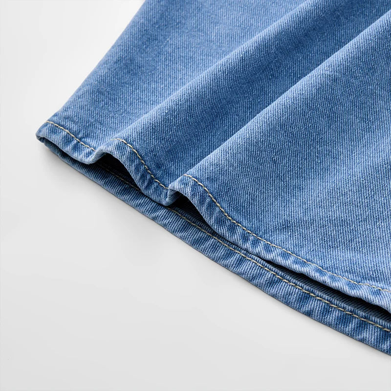 Heavy duty washed denim jacket for men vintage blue lapel long sleeved shirt style jacket casual and loose outer wear