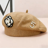 Women's Floral Pearl Knit Beret – Elegant Winter Hat