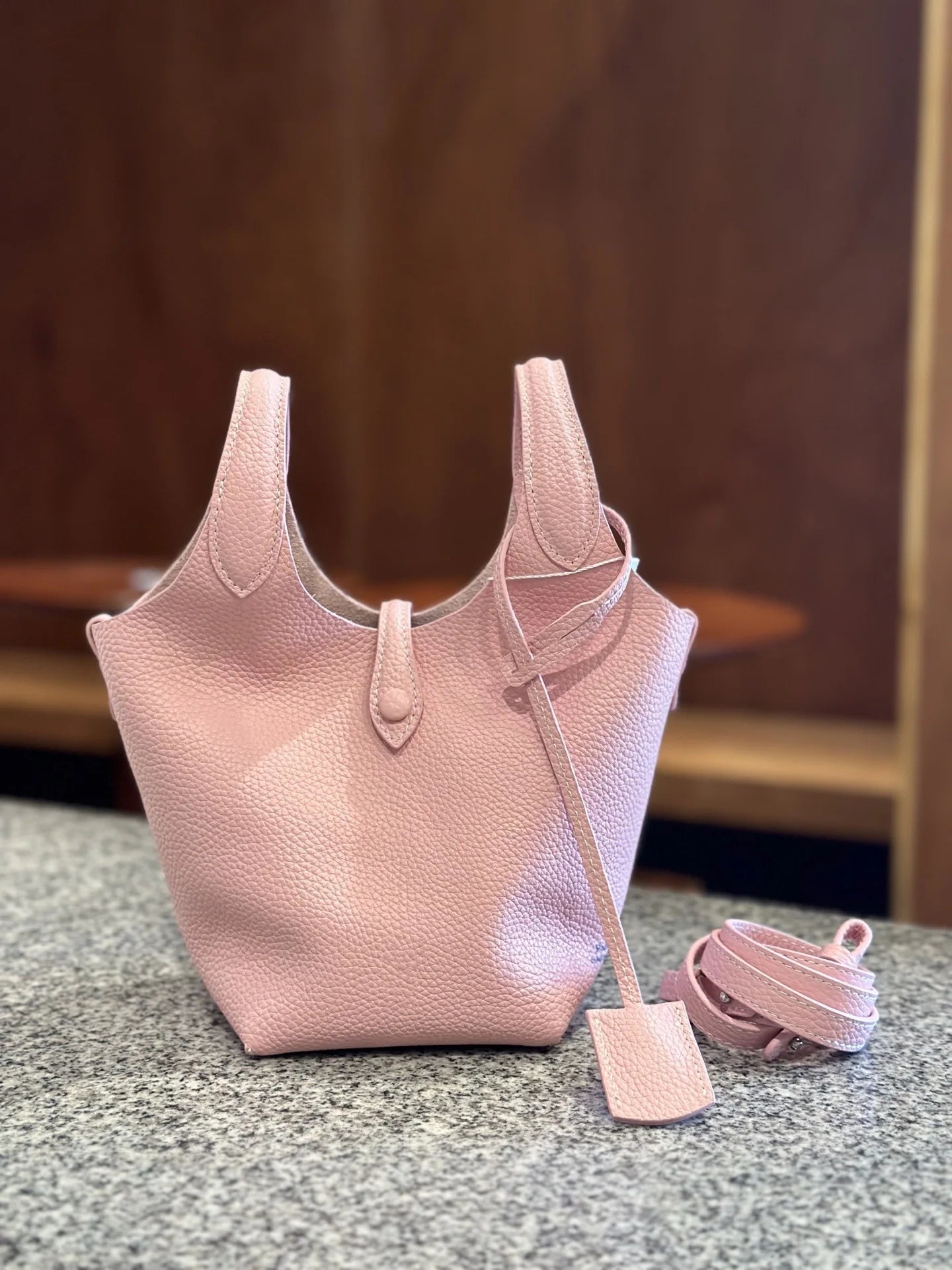 FIRMRANCH European And American Trend Cute Hand-Held Basket Ladies' Bucket Single Shoulder Cross-Body Bag Genuine Leather Purse