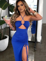 Women's Denim Bodycon Midi Dress – Backless Sleeveless Party Dress